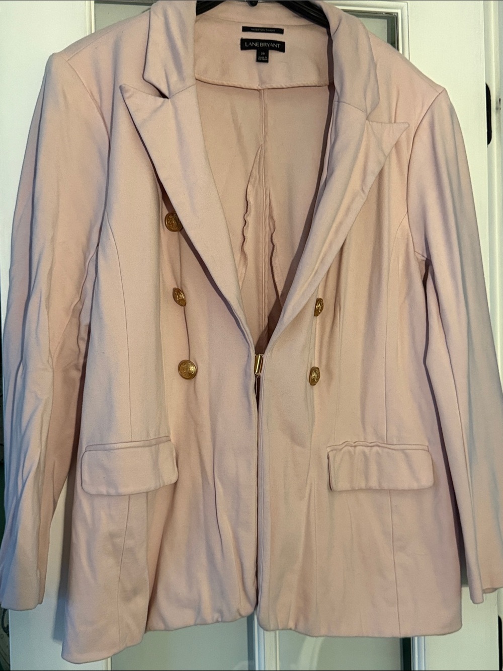 Lane Bryant Pale Pink Double-Breasted Blazer with Gold Buttons